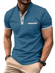 Men's Full Size Button Detail Short Sleeve Top Plus Size Denim Blue / S