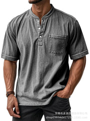 Men's Full Size Button Detail Short Sleeve Top Plus Size Grey / S