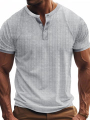 Men's Full Size Button Detail Short Sleeve Top Plus Size Light Gray / S