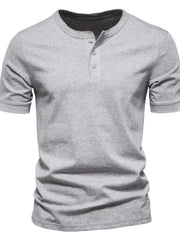 Men's Full Size Button Detail Short Sleeve Top Plus Size Light Gray / S