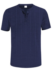 Men's Full Size Button Detail Short Sleeve Top Plus Size Navy Blue / S