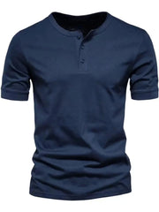 Men's Full Size Button Detail Short Sleeve Top Plus Size Navy Blue / S