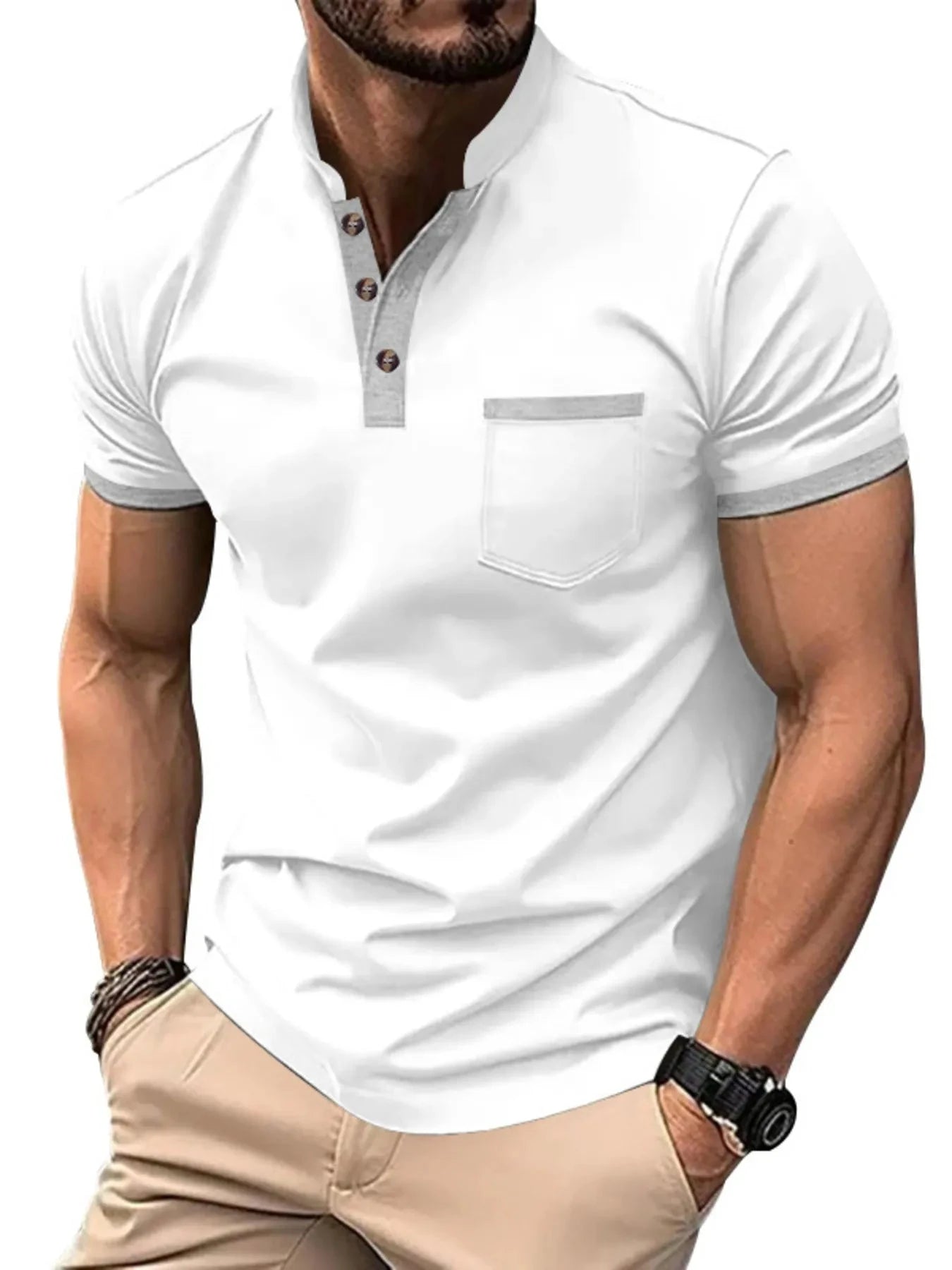 Men's Full Size Button Detail Short Sleeve Top Plus Size White / S