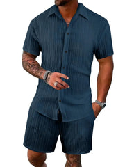 Men's Full Size Button Down Short Sleeve Shirt and Shorts Set Plus Size