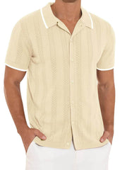 Men's Full Size Button Down Short Sleeve Shirt Plus Size Beige / L