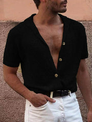 Men's Full Size Button Down Short Sleeve Shirt Plus Size Black / S
