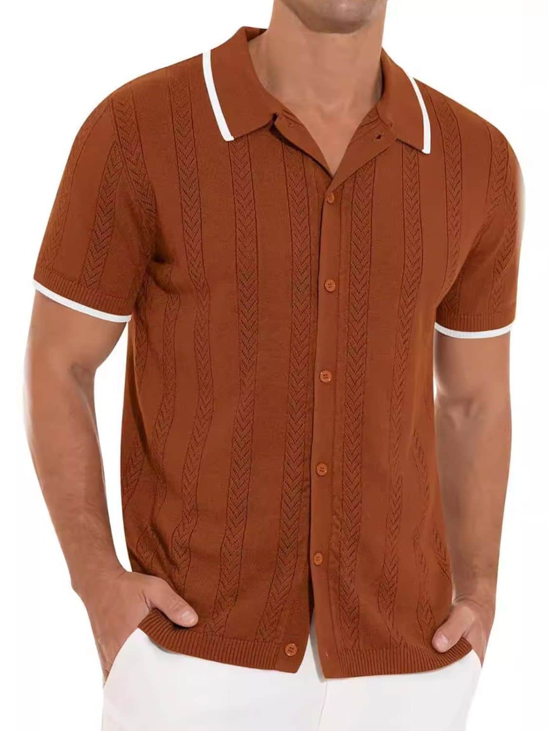 Men's Full Size Button Down Short Sleeve Shirt Plus Size Caramel / M