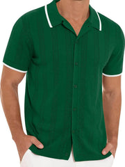 Men's Full Size Button Down Short Sleeve Shirt Plus Size Dark Green / 3XL