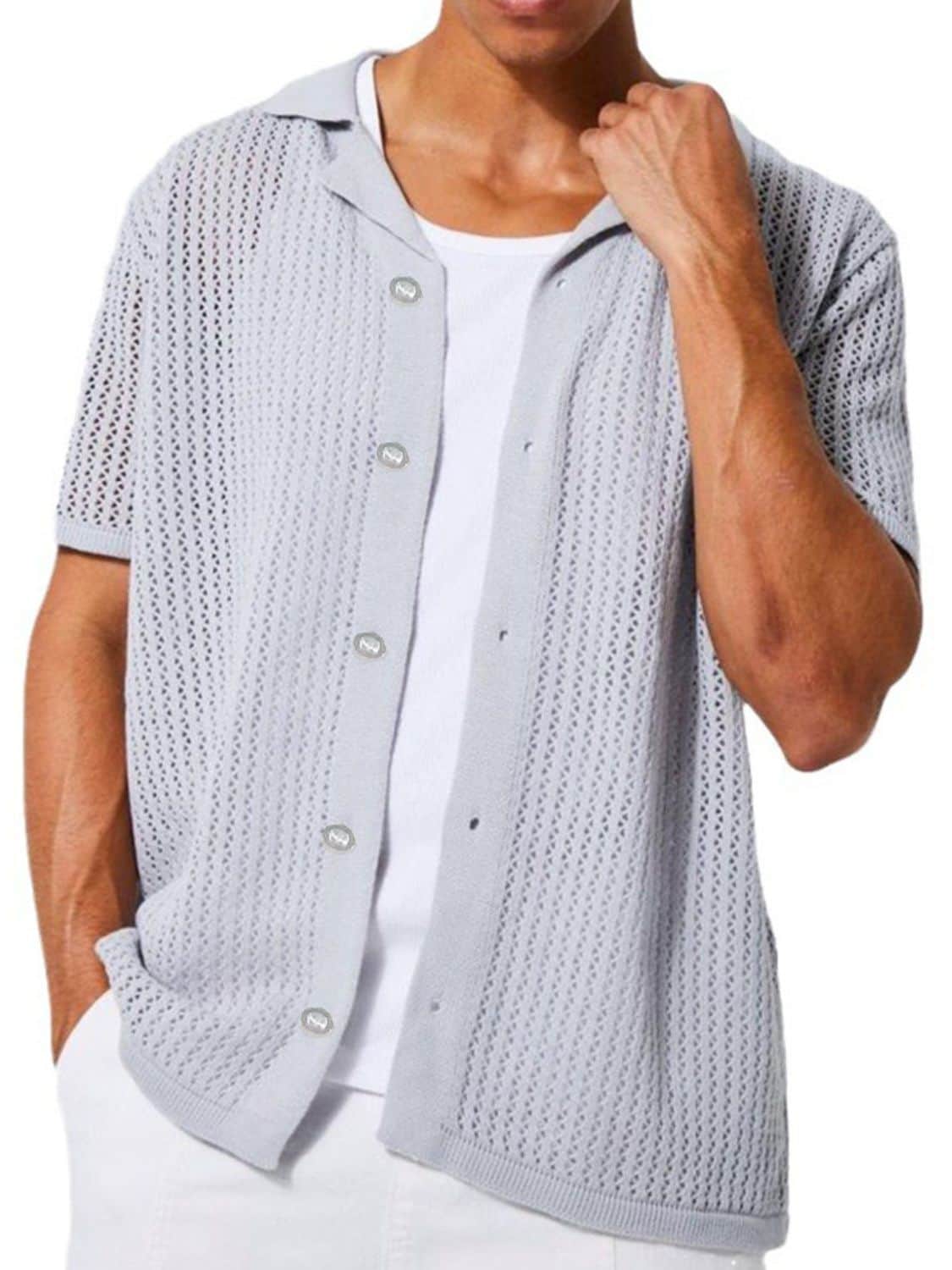 Men's Full Size Button Down Short Sleeve Shirt Plus Size Gray / 2XL