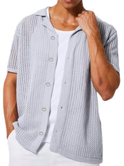 Men's Full Size Button Down Short Sleeve Shirt Plus Size Gray / 2XL