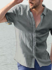 Men's Full Size Button Down Short Sleeve Shirt Plus Size Gray / S