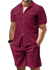 Men's Full Size Button Down Short Sleeve Top and Shorts Set Plus Size