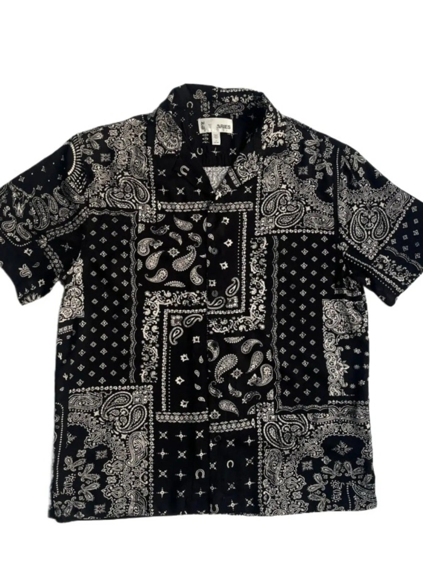 Men's Full Size Button Down Tropical Printed Shirt Plus Size Black / XS