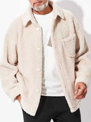 Men's Full Size Button Up Drop Shoulder Sherpa Jacket Plus Size