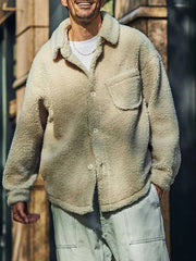 Men's Full Size Button Up Drop Shoulder Sherpa Jacket Plus Size Ivory White / S