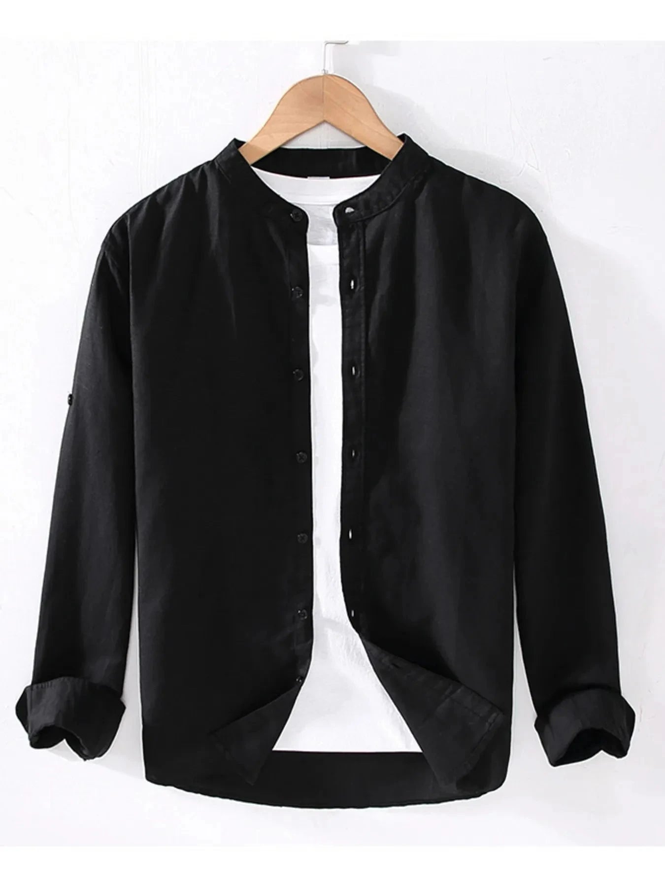 Men's Full Size Button Up Long Sleeve Shirt Plus Size Black / S