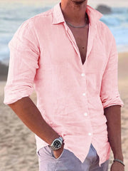 Men's Full Size Button Up Long Sleeve Shirt Plus Size Blush Pink / S
