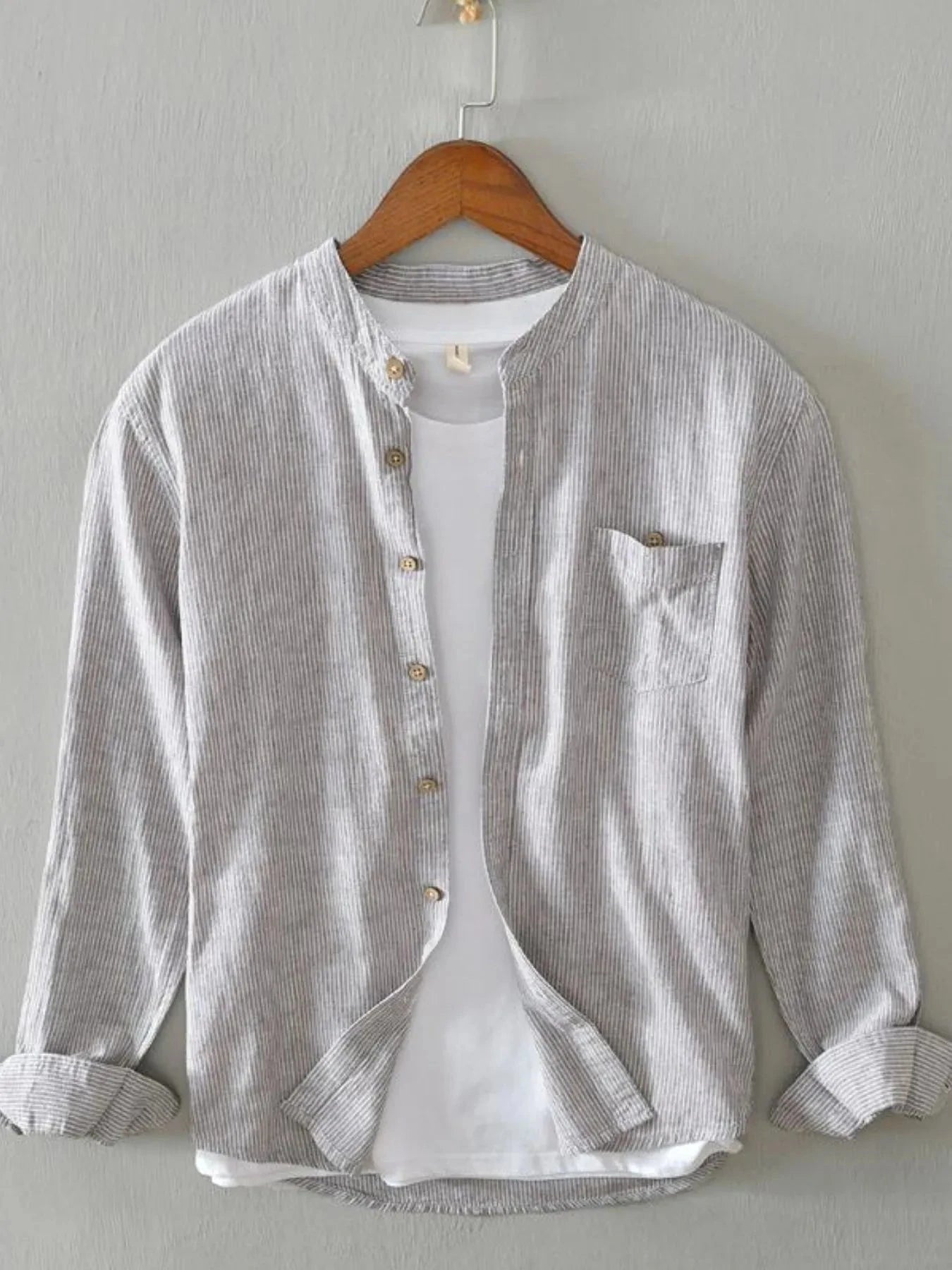 Men's Full Size Button Up Long Sleeve Shirt Plus Size Coffee / S
