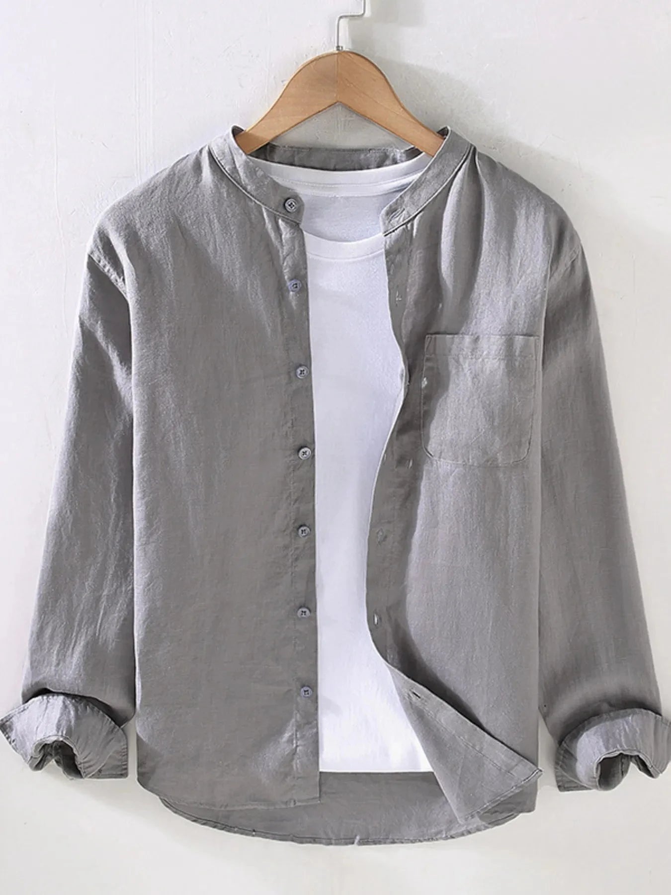 Men's Full Size Button Up Long Sleeve Shirt Plus Size Gray / S