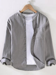 Men's Full Size Button Up Long Sleeve Shirt Plus Size Gray / S
