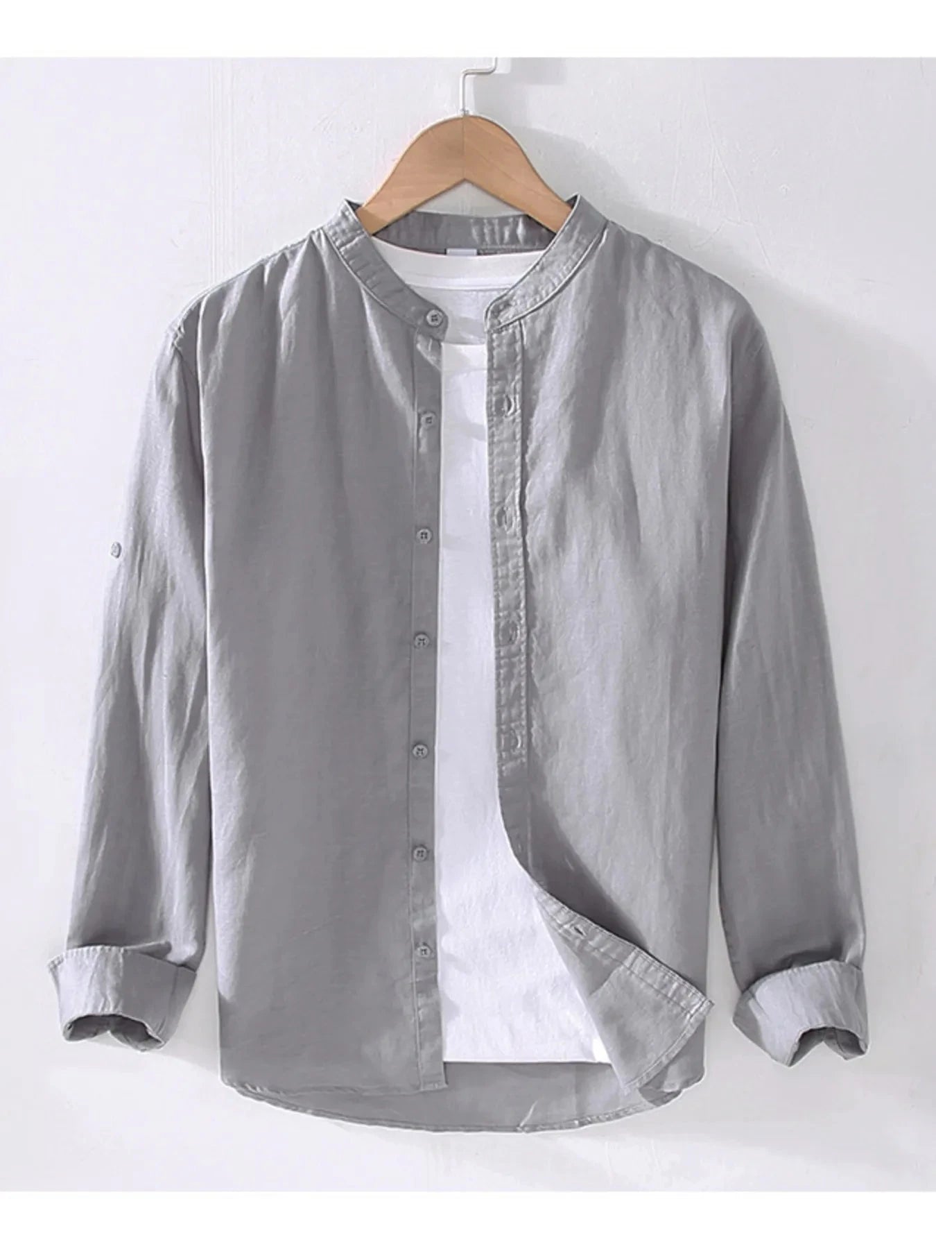 Men's Full Size Button Up Long Sleeve Shirt Plus Size Gray / S