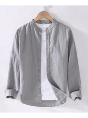 Men's Full Size Button Up Long Sleeve Shirt Plus Size Gray / S