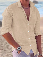 Men's Full Size Button Up Long Sleeve Shirt Plus Size Khaki / S