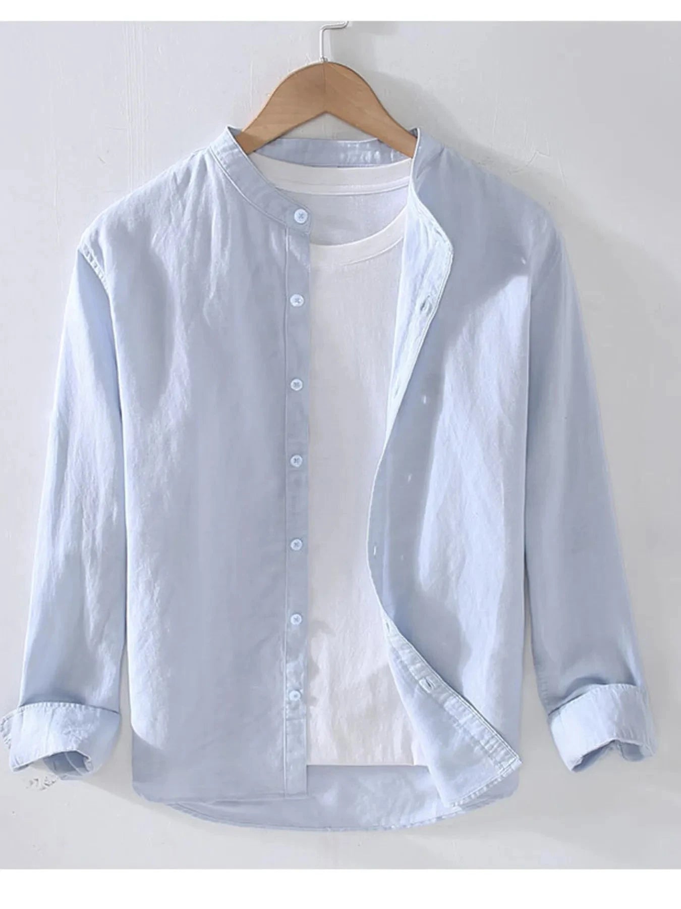 Men's Full Size Button Up Long Sleeve Shirt Plus Size Light Blue / S