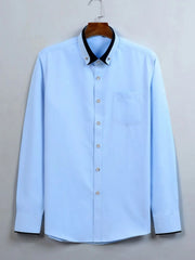 Men's Full Size Button Up Long Sleeve Shirt Plus Size Light Blue / S