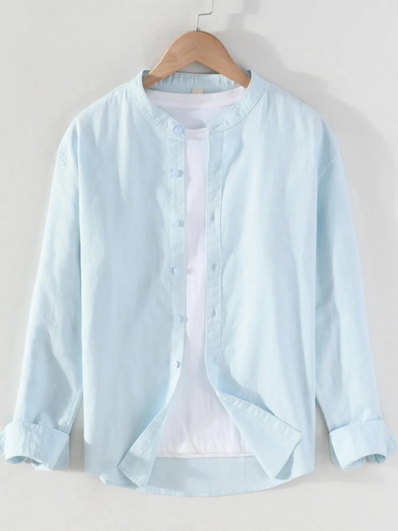 Men's Full Size Button Up Long Sleeve Shirt Plus Size Mint Blue / S