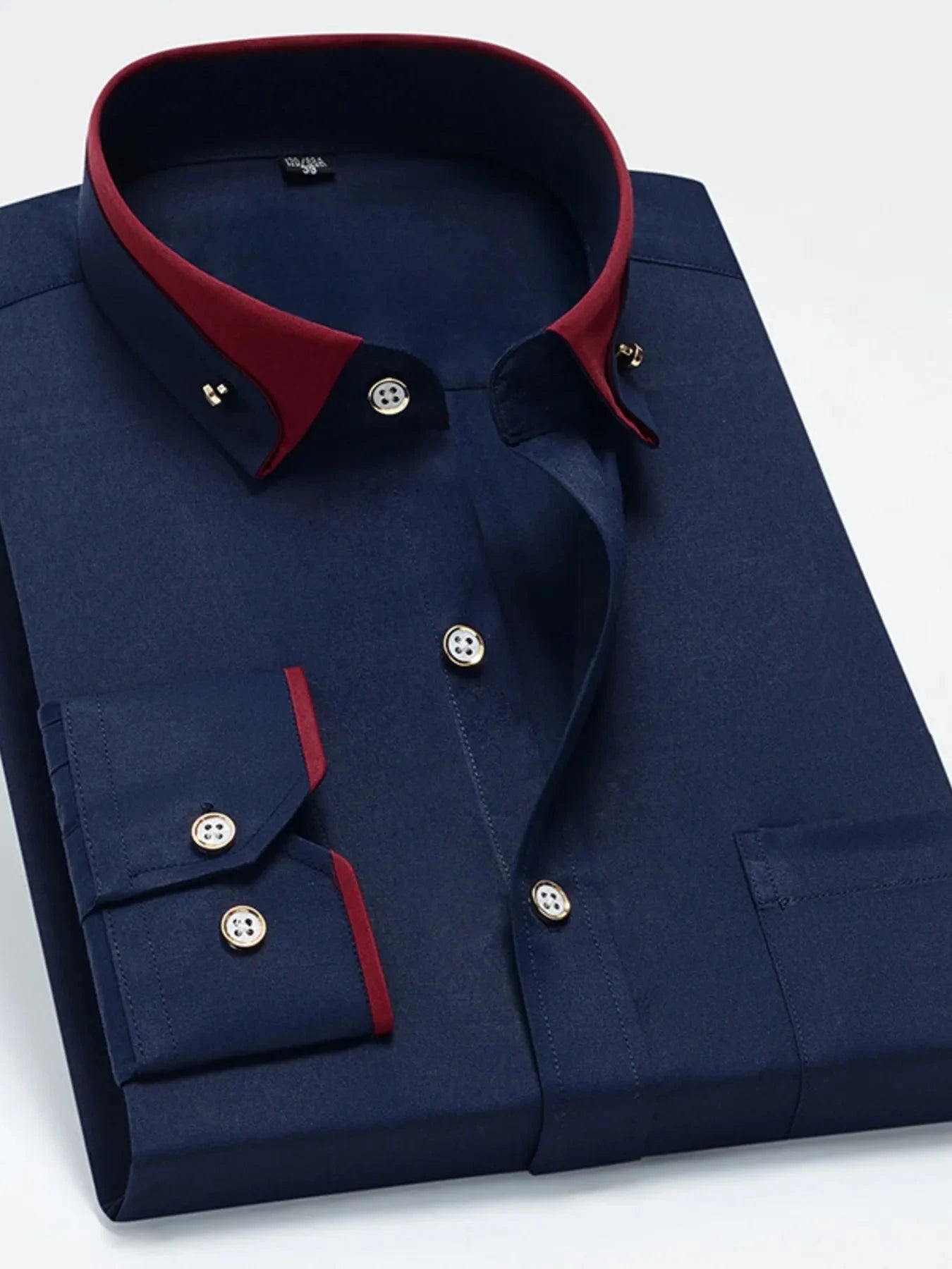 Men's Full Size Button Up Long Sleeve Shirt Plus Size Navy Blue / S