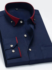 Men's Full Size Button Up Long Sleeve Shirt Plus Size Navy Blue / S