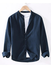 Men's Full Size Button Up Long Sleeve Shirt Plus Size Navy / S