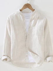 Men's Full Size Button Up Long Sleeve Shirt Plus Size Raw Linen Color / S