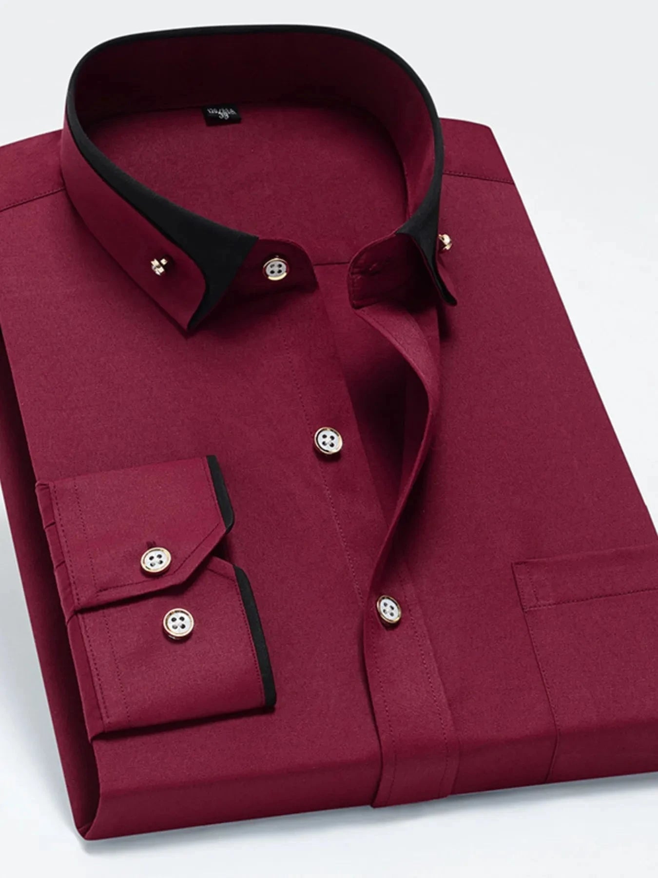 Men's Full Size Button Up Long Sleeve Shirt Plus Size Wine Red / S