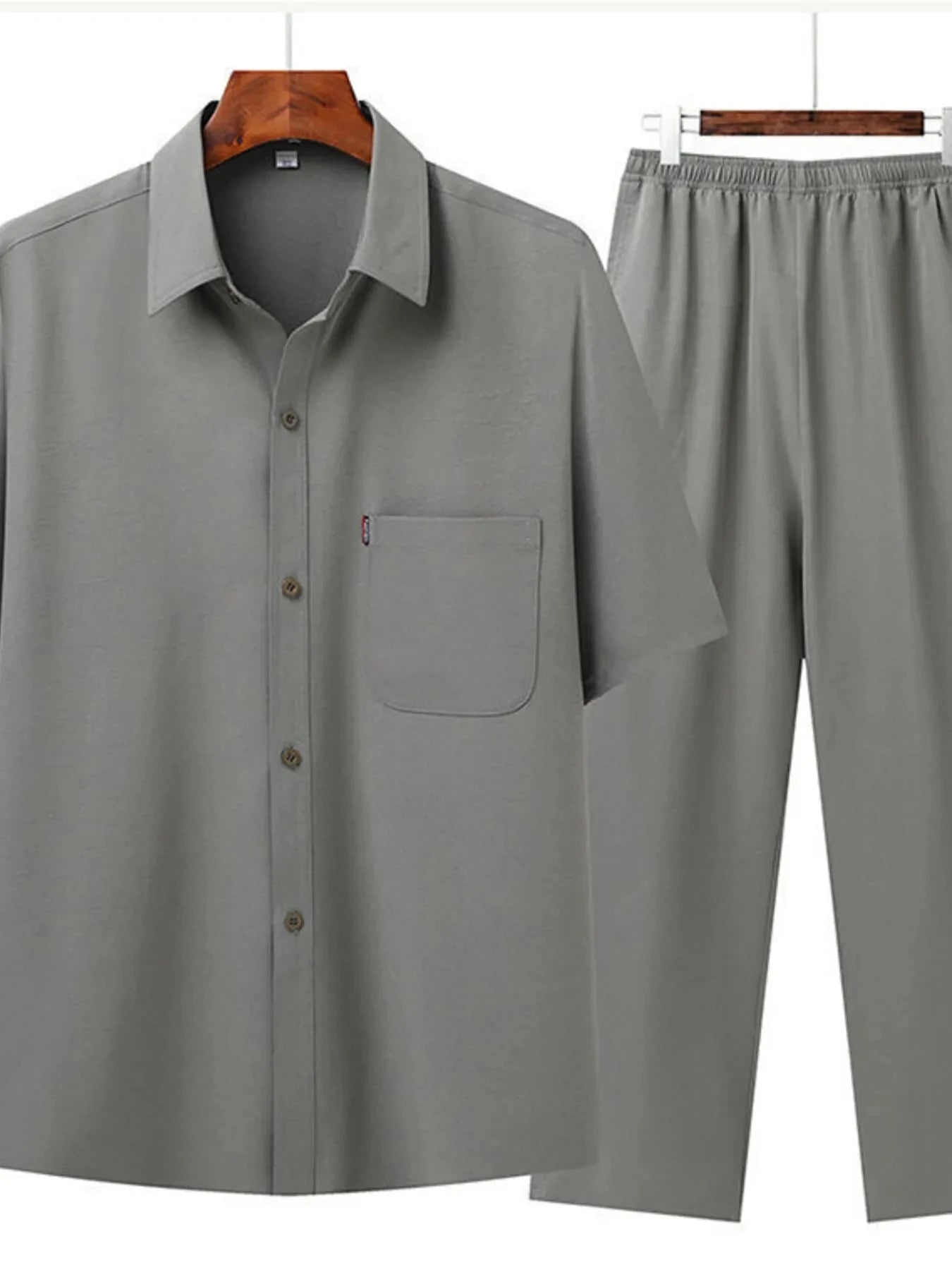 Men's Full Size Button Up Short Sleeve Shirt and Pants Set Plus Size Sage / S