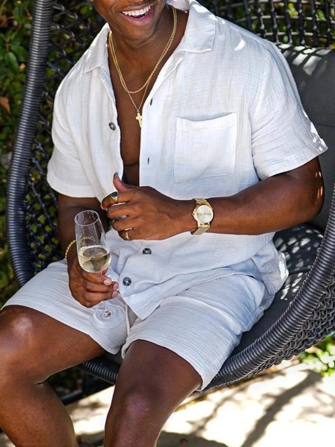 Men's Full Size Button Up Short Sleeve Shirt and Shorts Plus Size