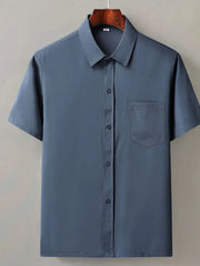 Men's Full Size Button Up Short Sleeve Shirt Plus Size French Blue / S