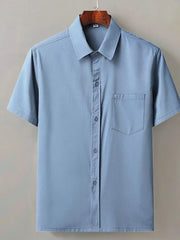 Men's Full Size Button Up Short Sleeve Shirt Plus Size Light Blue / S