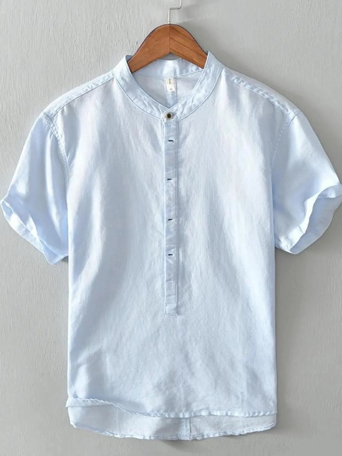 Men's Full Size Casual Button Detail Short Sleeve Blouse Plus Size Sky Blue / S