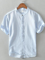 Men's Full Size Casual Button Detail Short Sleeve Blouse Plus Size Sky Blue / S