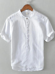 Men's Full Size Casual Button Detail Short Sleeve Blouse Plus Size White / S