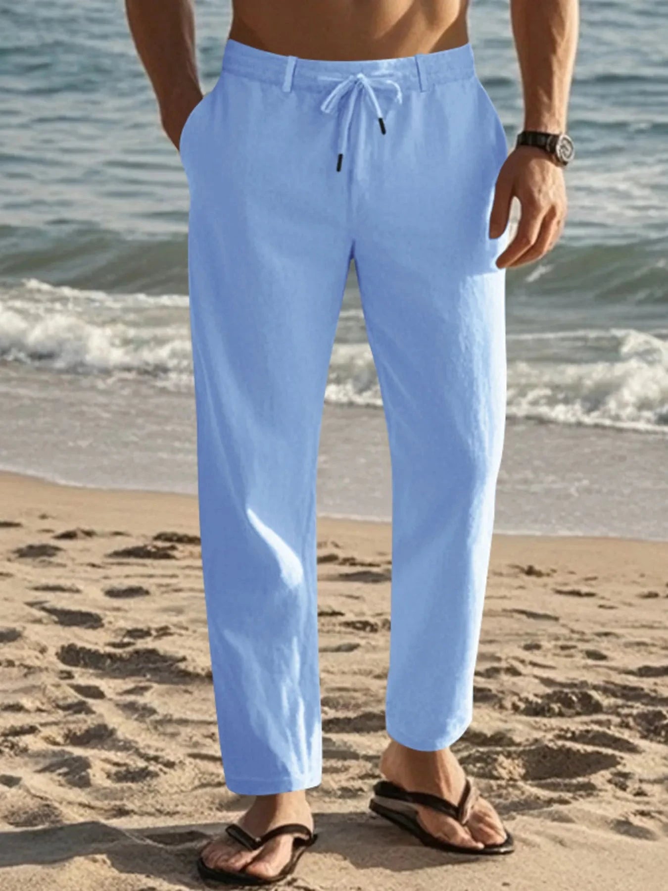 Men's Full Size Casual Drawstring Pants Plus Size Light Blue / S