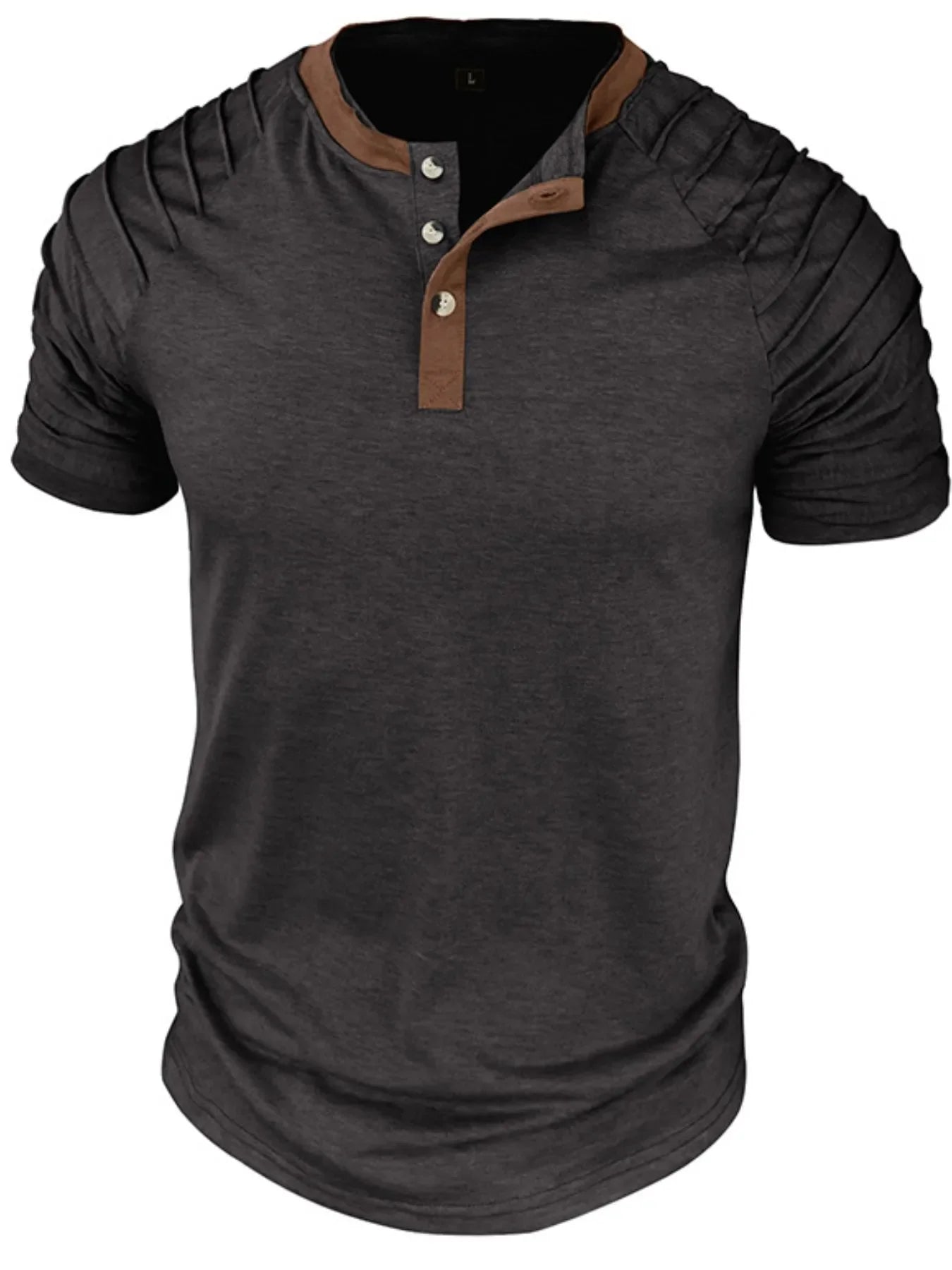 Men's Full Size Casual Henley Short Sleeve Top with Contrast Collar Plus Size Dark Gray / S