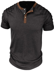 Men's Full Size Casual Henley Short Sleeve Top with Contrast Collar Plus Size Dark Gray / S
