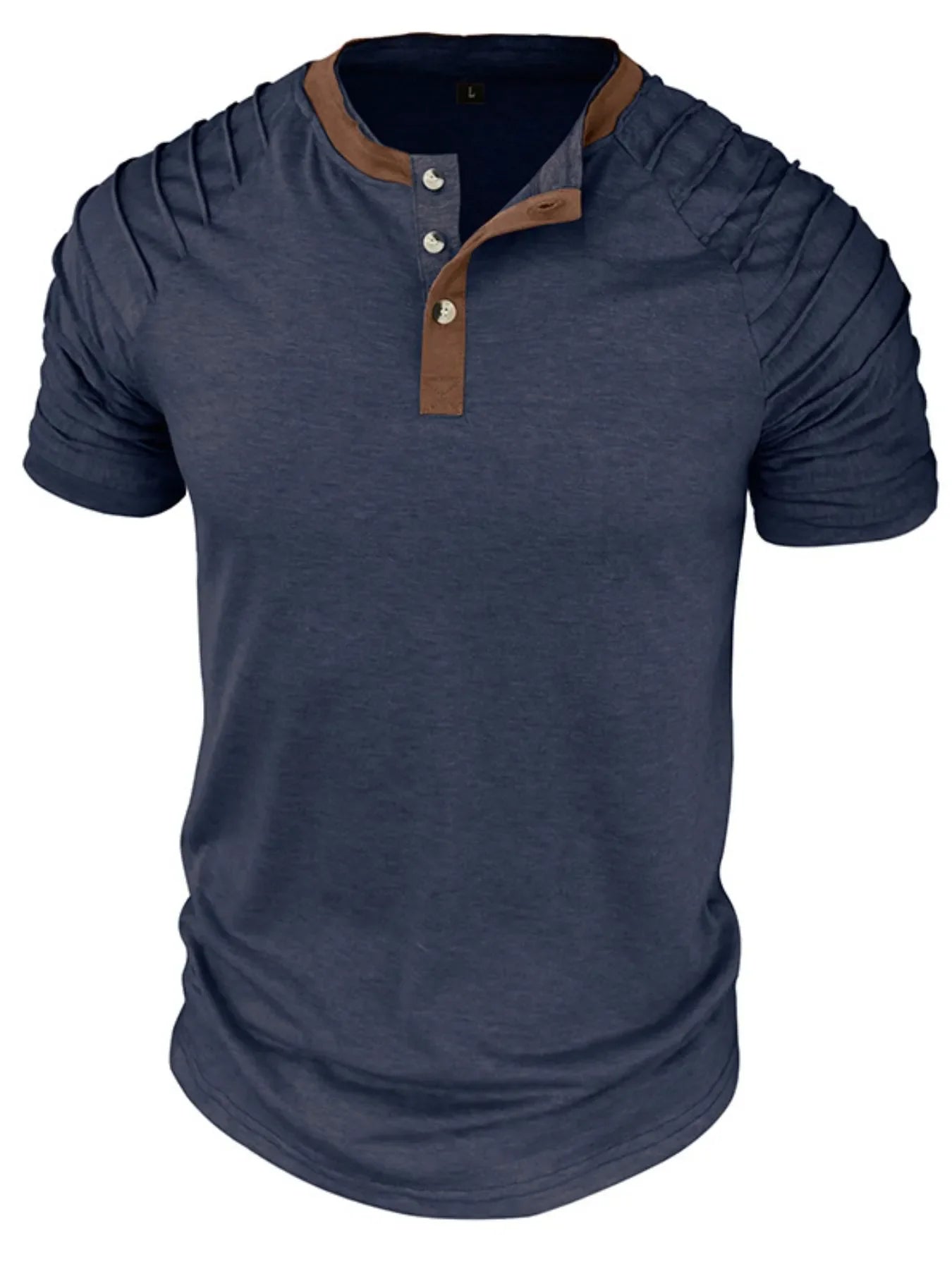 Men's Full Size Casual Henley Short Sleeve Top with Contrast Collar Plus Size Navy / S