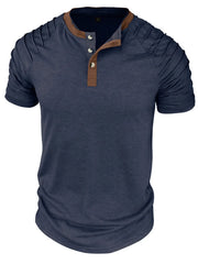 Men's Full Size Casual Henley Short Sleeve Top with Contrast Collar Plus Size Navy / S