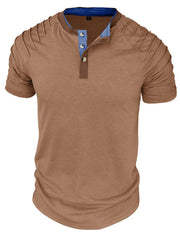 Men's Full Size Casual Henley Short Sleeve Top with Contrast Collar Plus Size Taupe / S