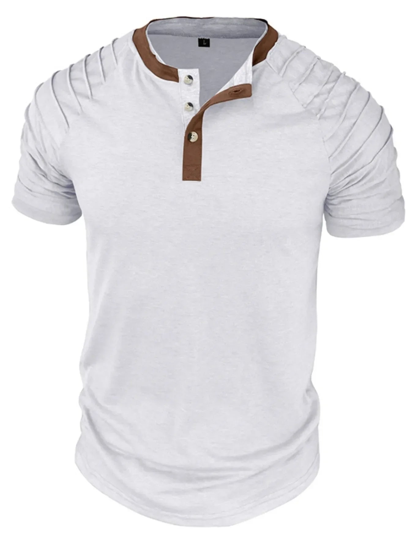 Men's Full Size Casual Henley Short Sleeve Top with Contrast Collar Plus Size White / S