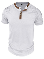 Men's Full Size Casual Henley Short Sleeve Top with Contrast Collar Plus Size White / S